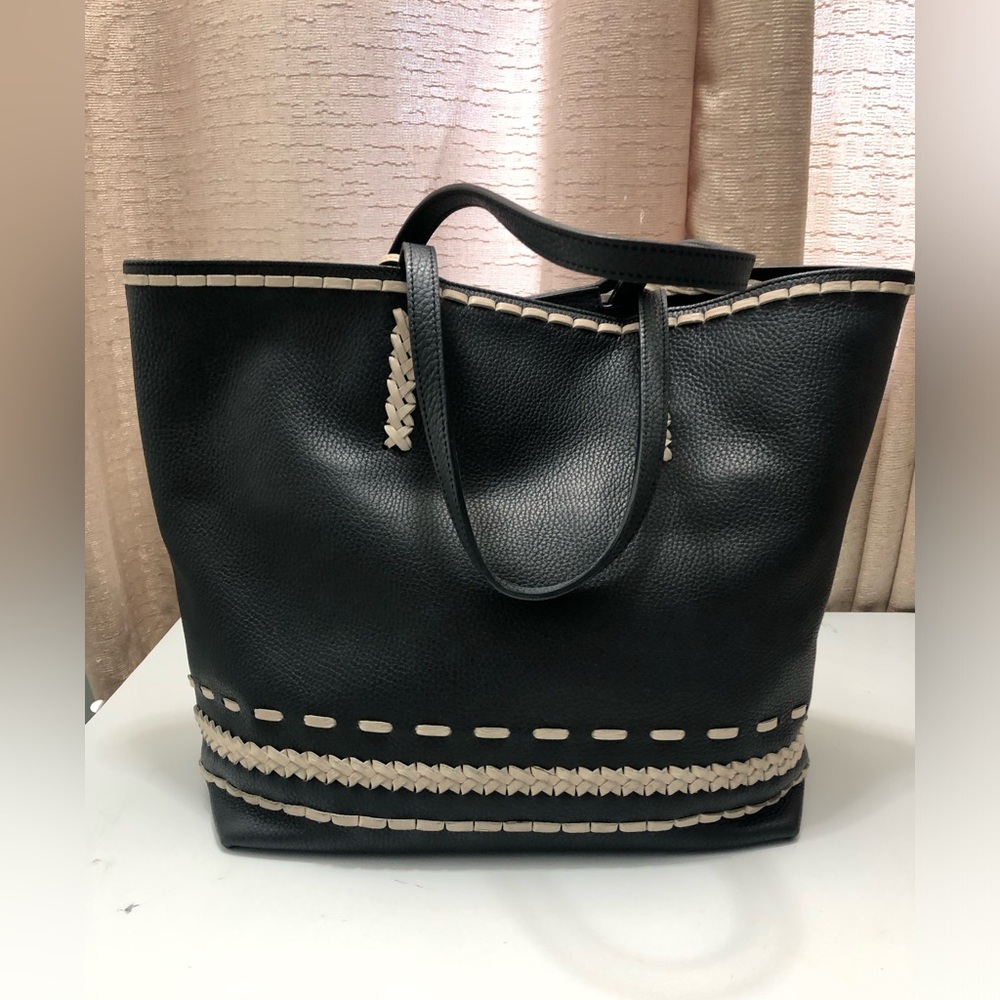 TOD’S Large Genuine Leather Tote Bag black Calfskin Women made Italy